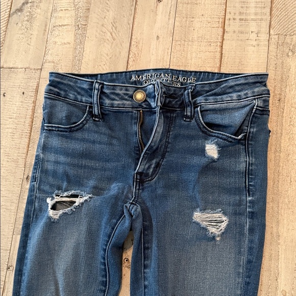 American Eagle Classic Women's Ripped Dark Blue Skinny Stretch Jeans Size 2 - Picture 6 of 10
